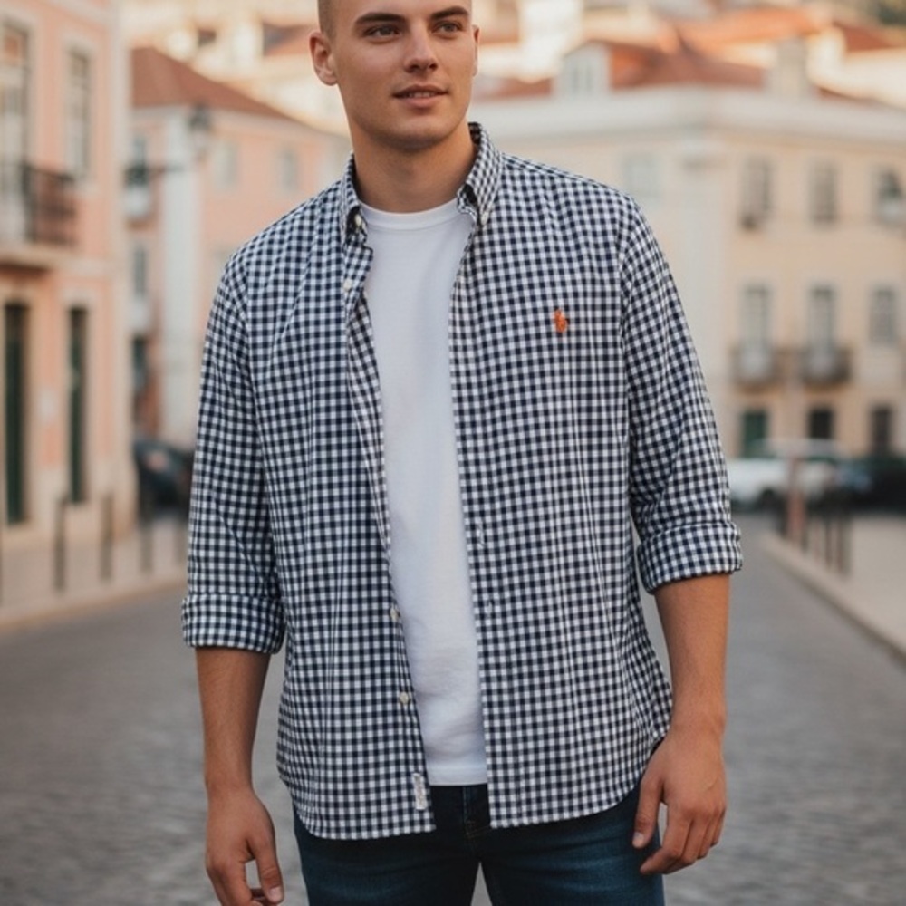 Ralph Lauren  Gingham Men's Black and White Shirt Size large